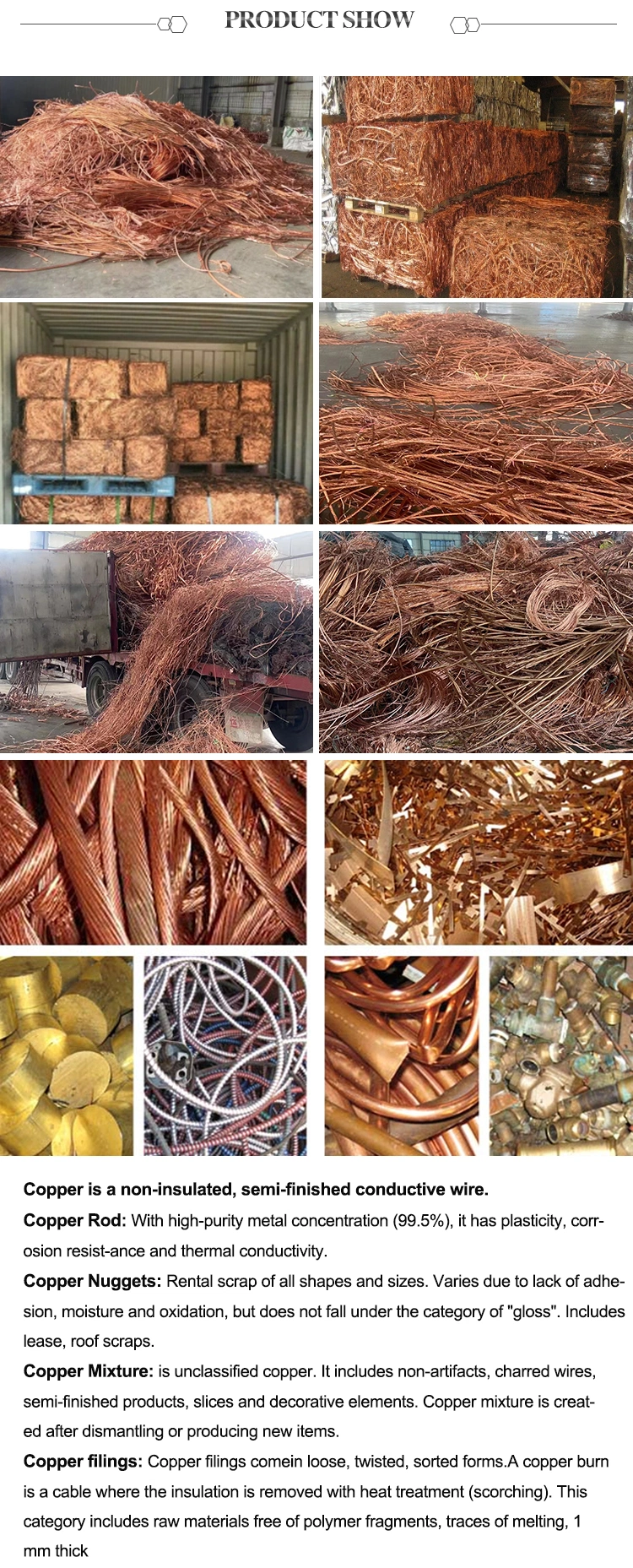 99.9% Pure Wholesale Bulk Export Buy Recycling Prices Used Scrap Metal Other Metal Copper Wire Scrap for Sale